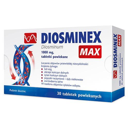 Miniaturka artykułu - Diosminex Max 1000mg, 30tabl.powl. BRAK TEKTUROWEGO OPAKOWANIA