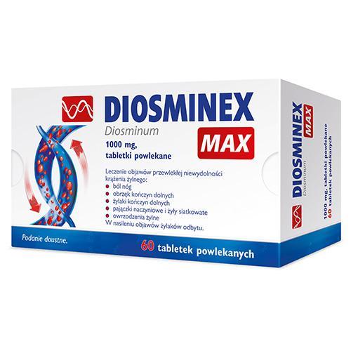 Miniaturka artykułu - Diosminex Max 1000mg, 60tabl.powl. BRAK OPAKOWANIA