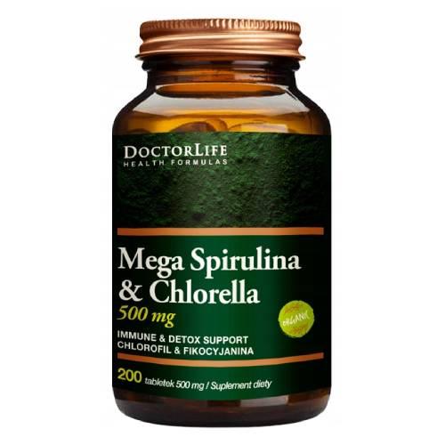 Miniaturka artykułu - Doctor Life Mega Spirulina & Chlorella 500mg, 200 tabletek
