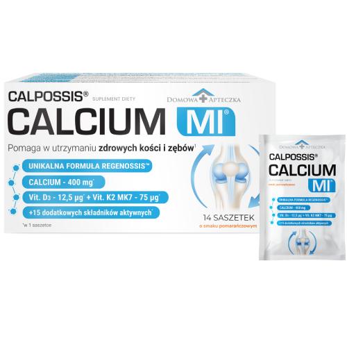 Miniaturka artykułu - Domowa Apteczka Calpossis Calcium MI smak pomarańczowy, 14 sasz.
