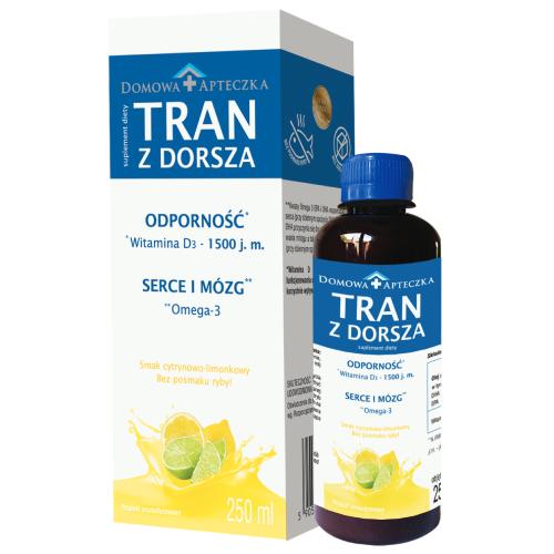 Miniaturka artykułu - DOMOWA APTECZKA Tran z Dorsza Cytryna-Limonka, 250 ml