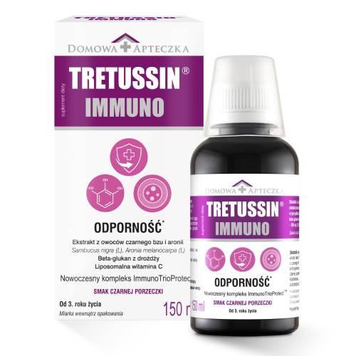 Miniaturka artykułu - DOMOWA APTECZKA Tretussin Immuno o smaku czarnej porzeczki, 150ml  KRÓTKA DATA 30.09.2025
