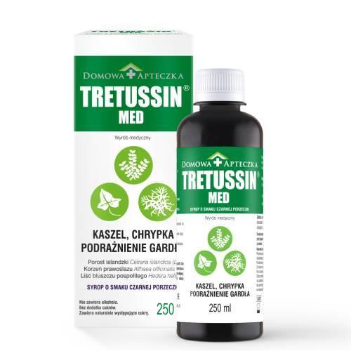Miniaturka artykułu - DOMOWA APTECZKA Tretussin Med Syrop o smaku czarnej porzeczki, 250ml USZKODZONE TEKTUROWE OPAKOWANIE