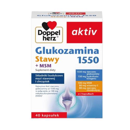 Miniaturka artykułu - DOPPELHERZ AKTIV Glukozamina 1550 Stawy + MSM, 40 kapsułek