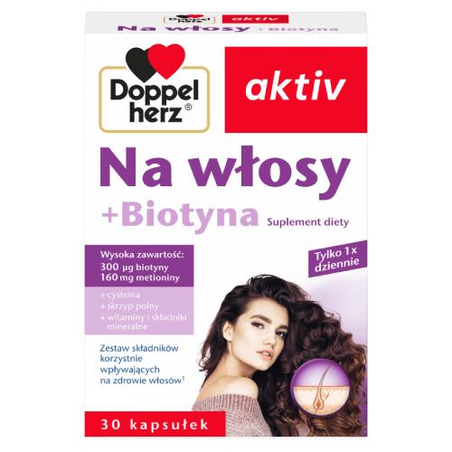 Miniaturka artykułu - DOPPELHERZ AKTIV Na włosy + Biotyna, 30kaps.