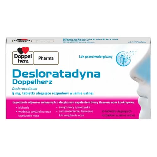 Miniaturka artykułu - Desloratadyna Doppelherz 5mg, 10 tabletek ulegających rozpadowi w jamie ustnej - lek przeciwalergiczny
