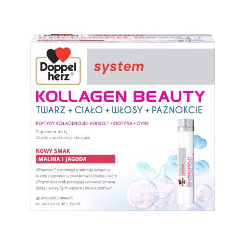 Miniaturka artykułu - Doppelherz system Kollagen Beauty smak malina i jagoda, 30 amp. x 25 ml