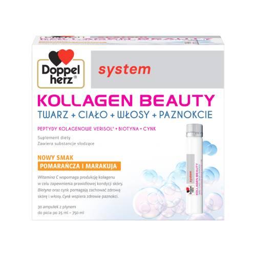 Miniaturka artykułu - Doppelherz system Kollagen Beauty smak pomarańcza i marakuja płyn, 30 amp. x 25 ml