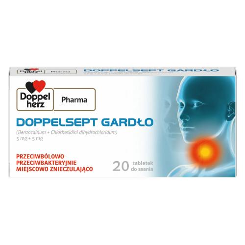 Miniaturka artykułu - DoppelSept Gardło Lek na infekcje i b&oacute;l gardła, 20 tabletek do ssania