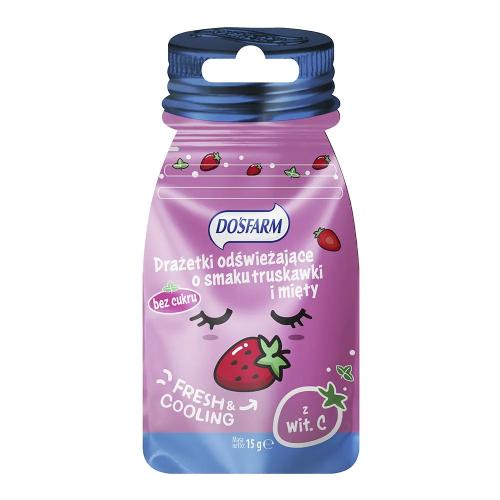 Miniaturka artykułu - DOSFARM Drażetki odświeżające o smaku truskawki i mięty z witaminą C, 15 g
