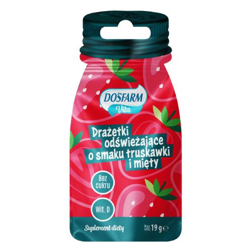 Miniaturka artykułu - Dosfarm Vita Drażetki odświeżające o smaku truskawki i mięty, 19 g