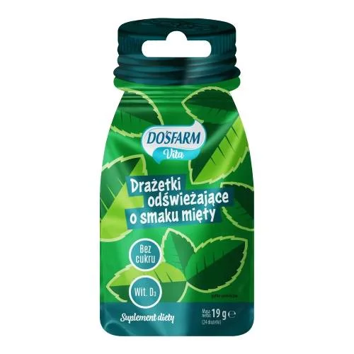 Miniaturka artykułu - Dosfarm Vita Drażetki odświeżające o smaku mięty z witaminą D3, 19 g
