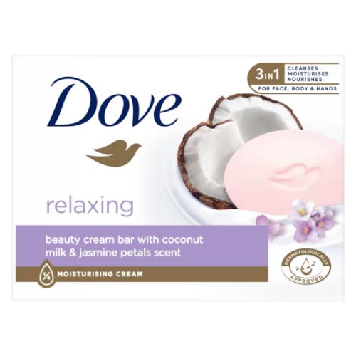 Miniaturka artykułu - Dove Relaxing Kremowa kostka myjąca Mleczko kokosowe i Płatki jaśminu, 90 g