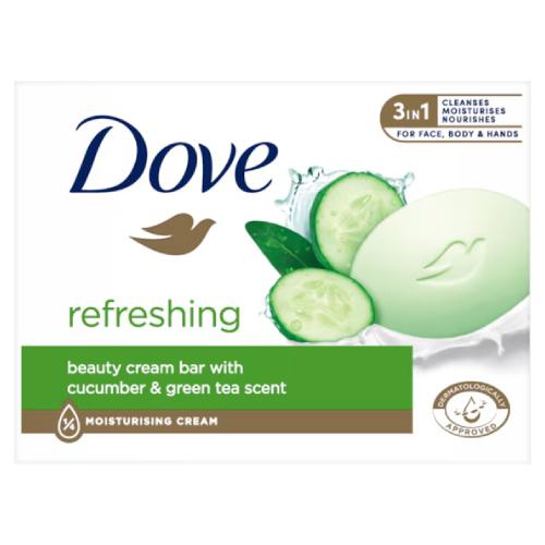 Miniaturka artykułu - Dove Refreshing Kremowa kostka myjąca Og&oacute;rek i Zielona herbata, 90 g