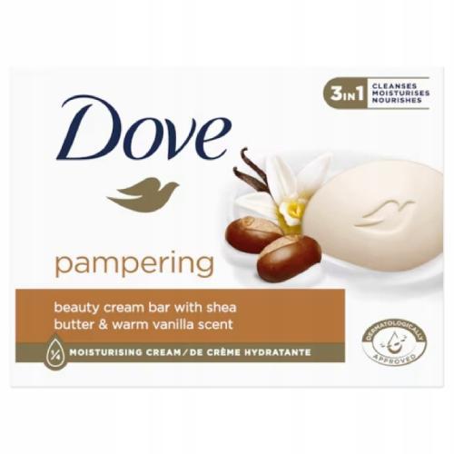 Miniaturka artykułu - DOVE Pampering Shea Butter & Warm Vanilla Kremowa kostka myjąca, 90 g USZKODZONE OPAKOWANIE TEKTUROWE