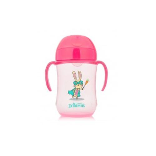 Miniaturka artykułu - Dr. Brown's Kubek niekapek z miękkim ustnikiem 270ml 9m+ R&oacute;żowy