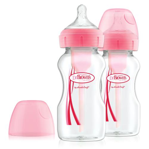 Miniaturka artykułu - Dr Brown's Options+ Butelka antykolkowa 0m+ szeroka szyjka 270ml, r&oacute;żowa, 2szt.