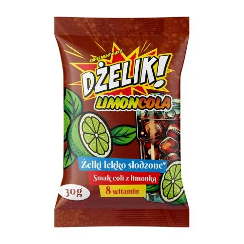 Miniaturka artykułu - Dżelik! Limoncola Żelki lekko słodzone o smaku coli z limonką, 30 g