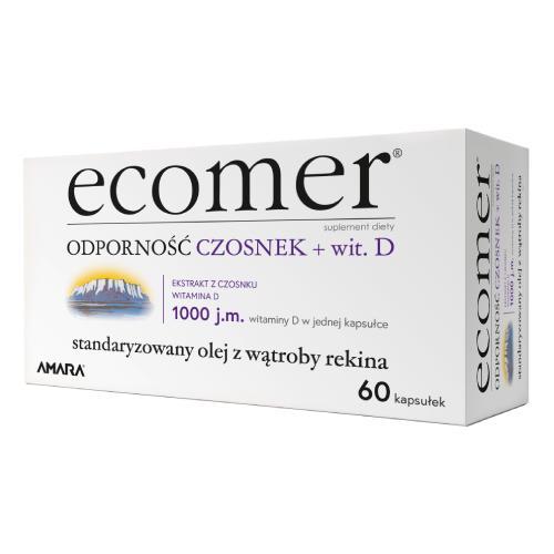 Miniaturka artykułu - Ecomer Odporność Czosnek + Witamina D 1000 j.m., 60kaps. KR&Oacute;TKA DATA 30.06.2026