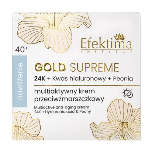 Miniaturka artykułu - EFEKTIMA Gold Supreme Multiaktywny krem przeciwzmarszczkowy 24K + Kwas hialuronowy + Peonia Nawilżenie 40+, 50 ml