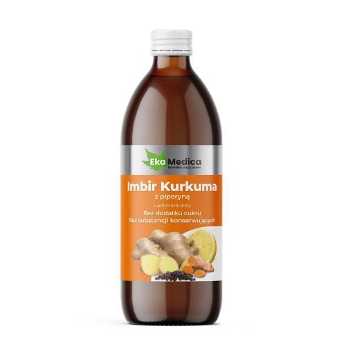 Miniaturka artykułu - EkaMedica IMBIR kurkuma z piperyną, 500ml  USZKODZONA ETYKIETA