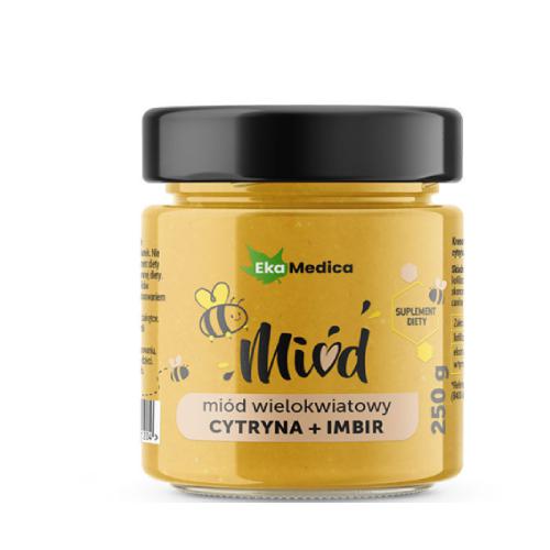 Miniaturka artykułu - EkaMedica Mi&oacute;d wielokwiatowy Cytryna + Imbir, 250g