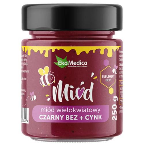 Miniaturka artykułu - EkaMedica Mi&oacute;d wielokwiatowy czarny bez + cynk, 250g