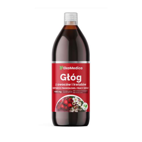 Miniaturka artykułu - EkaMedica Sok Gł&oacute;g z owoc&oacute;w i kwiat&oacute;w, 1000 ml
