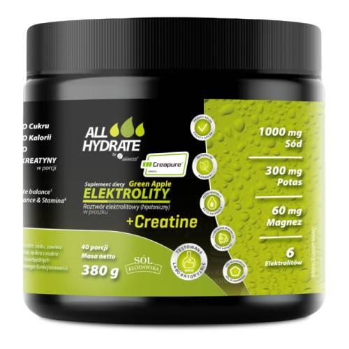 Miniaturka artykułu - ALLHydrate Elektrolity + Creatine o smaku zielonego jabłka, 380 g