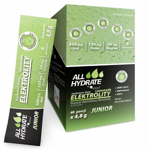 Miniaturka artykułu - ALLHydrate Elektrolity Junior Lemonade, 40 sasz. x 4,8 g
