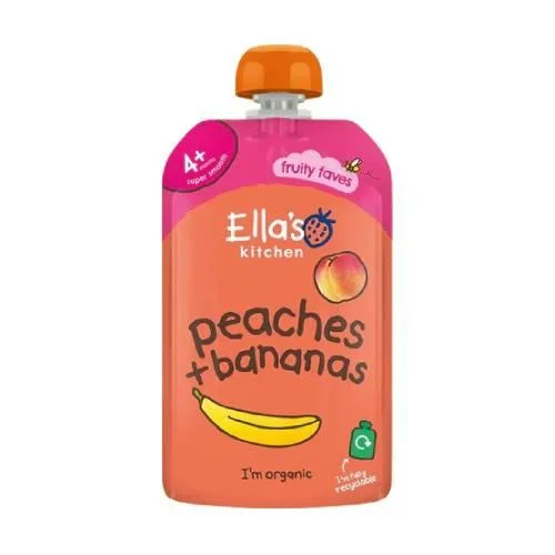 Miniaturka artykułu - Ella's Kitchen BIO Banan z brzoskwinią, 120g KR&Oacute;TKA DATA 30.11.2026