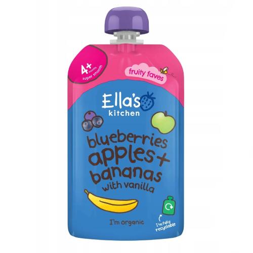Miniaturka artykułu - Ella's Kitchen BIO Jabłko, jagody i banan, 120 g