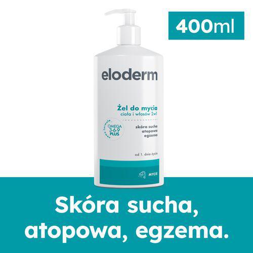 Miniaturka artykułu - ELODERM Żel do mycia ciała i włos&oacute;w 2w1, 400ml USZKODZONE/ BRAK POMPKI