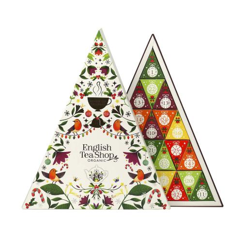 Miniaturka artykułu - English Tea Shop Advent Calendar Trangular (White) Kalendarz adwentowy 25 piramidek z ekologicznymi herbatami