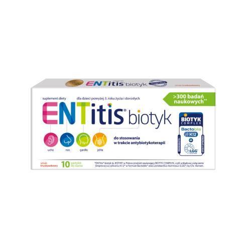 Miniaturka artykułu - ENTitis Biotyk do stosowania w trakcie antybiotykoterapii, 10 szt. KR&Oacute;TKA DATA  31.10.2026