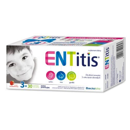 Miniaturka artykułu - Entitis smak truskawkowy, 3 x 30 past. do ssania + Dzienniczek odporności 