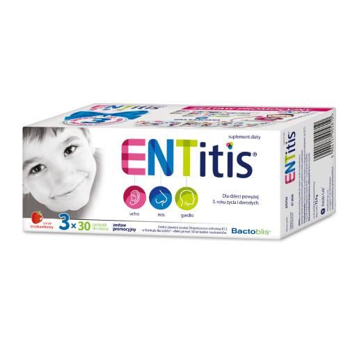Miniaturka artykułu - Entitis smak truskawkowy, 3 x 30 past. do ssania + Gra karciana 