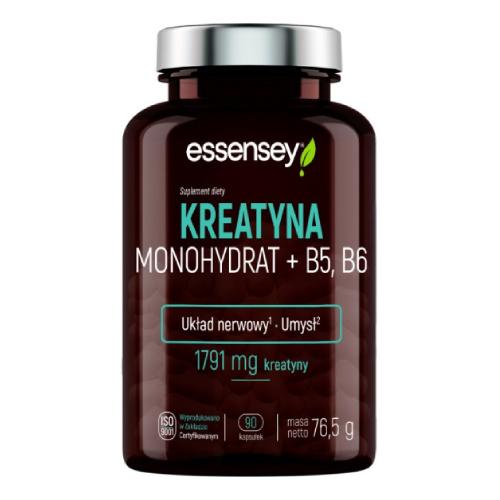 Miniaturka artykułu - Essensey Kreatyna Monohydrat + B5, B6, 90 kaps.