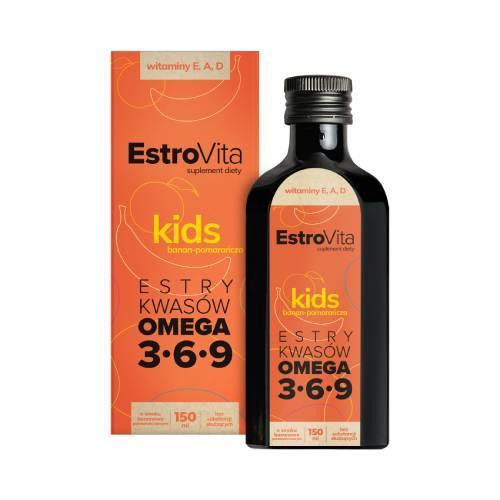 Miniaturka artykułu - EstroVita Kids o smaku pomarańczowo - bananowym, 150 ml (nowy skład) KR&Oacute;TKA DATA 31.08.2026