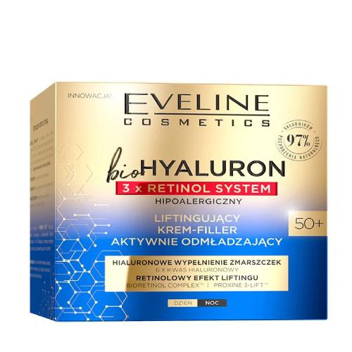 Miniaturka artykułu - EVELINE bioHYALURON 3xRetinol System 50+ Liftingujący Krem-Filler aktywnie odmładzający, 50ml