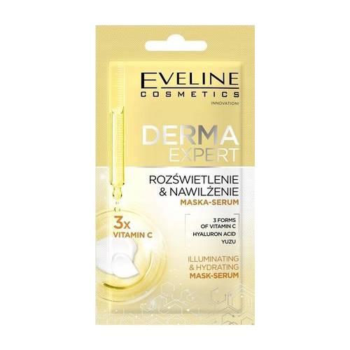 Miniaturka artykułu - Eveline Derma Expert Rozświetlenie i Nawilżenie Maska-serum do twarzy, 8 ml
