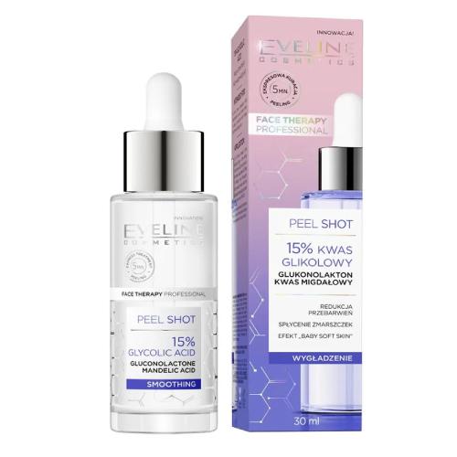 Miniaturka artykułu - EVELINE Face Therapy Professional Peel Shot Kuracja wygładzająca - 15% Kwas Glikolowy, 30ml