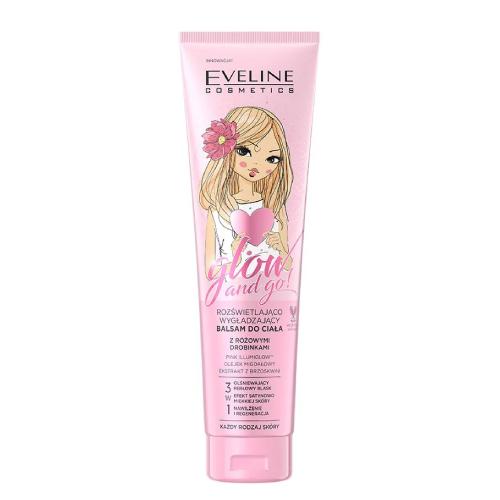 Miniaturka artykułu - EVELINE Glow and Go! Rozświetlająco-wygładzający balsam do ciała z r&oacute;żowymi drobinkami, 150 ml