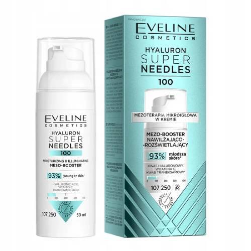 Miniaturka artykułu - Eveline Hyaluron Super Needles 100 Mezo-Booster nawilżająco-rozświetlający, 50 ml