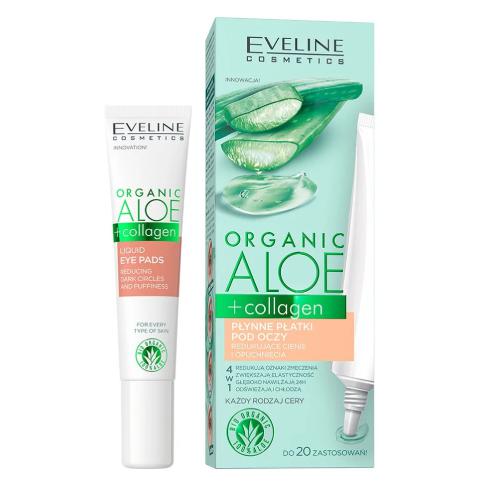 Miniaturka artykułu - EVELINE Organic Aloe+Collagen Płynne płatki pod oczy redukujące cienie i obrzęk, 20ml