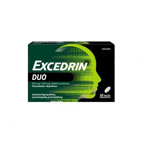 Miniaturka artykułu - EXCEDRIN Duo 500mg + 200mg, Lek przeciwb&oacute;lowy, 20 tabletek powlekanych KR&Oacute;TKA DATA 31.08.2026