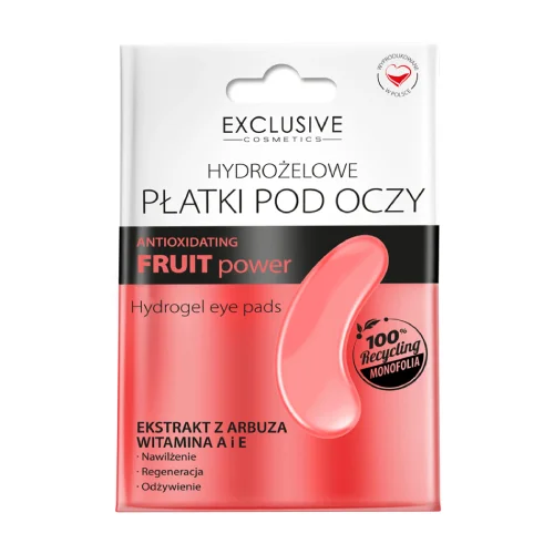 Miniaturka artykułu - Exclusive Cosmetics FRUITpower Hydrożelowe płatki pod oczy z ekstraktem z arbuza i witaminami A i E, 1 para