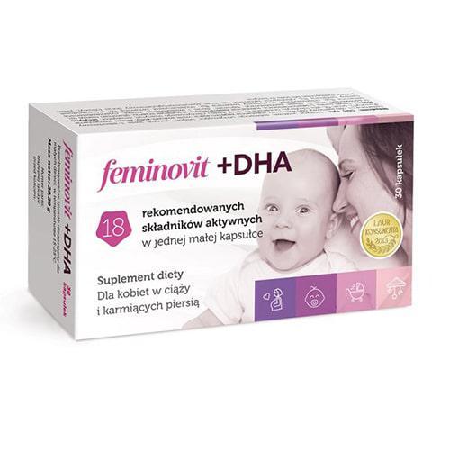 Miniaturka artykułu - FEMINOVIT + DHA - 30 kapsułek KR&Oacute;TKA DATA 31.10.2026