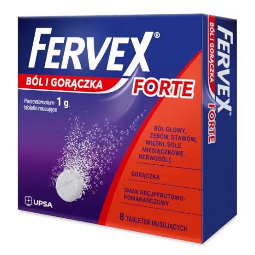 Miniaturka artykułu - Fervex B&oacute;l i gorączka Forte, 8 tabletek musujących