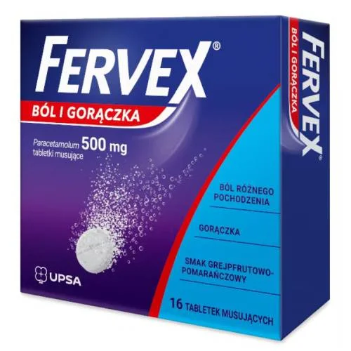 Miniaturka artykułu - Fervex B&oacute;l i Gorączka 500 mg, 16 tabl. mus. - lek z paracetamolem